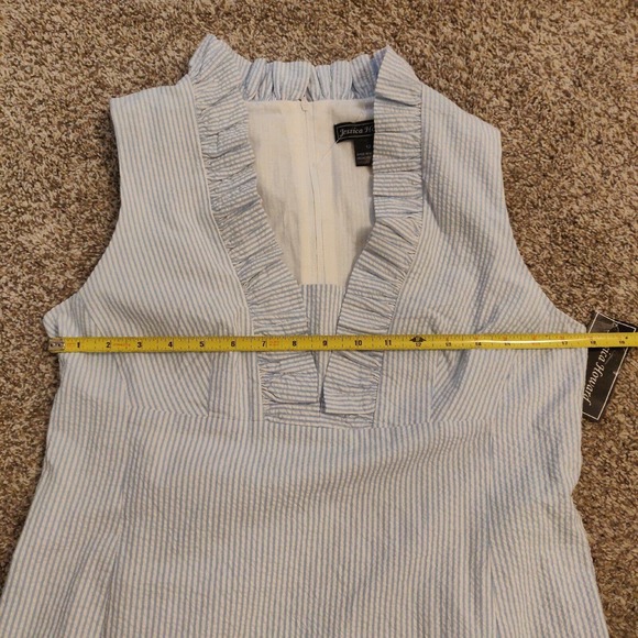 Jessica Howard NEW Dress White Blue Pinstripe Sleeveless Ruffle Neck Size 12 - Picture 6 of 7